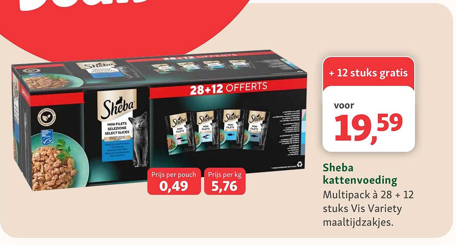 Sheba kattenvoeding Multipack à 28 + 12 stuks Vis Variety maaltijdzakjes. + 12 stuks gratis