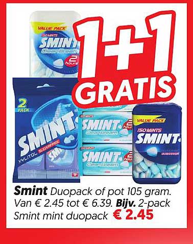 Smint Duopack of pot 105 gram 1+1 gratis