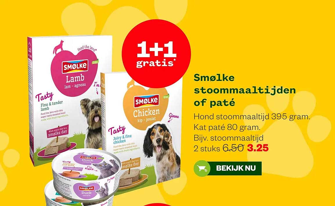 Smølke stoommaaltijden of paté 1+1 gratis