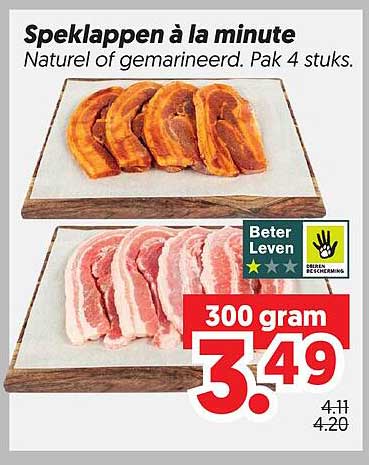 Speklappen à la minute Natur of gemarineerd. Pak 4 stuks.