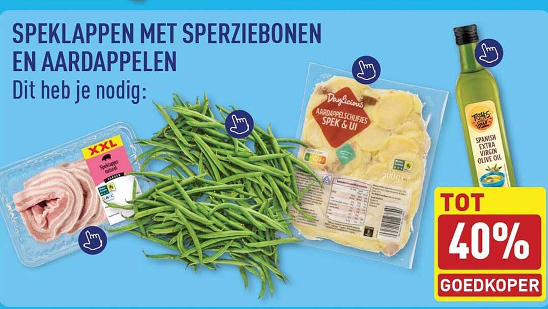 SPEKLAPPEN MET SPERZIEBONEN EN AARDAPPELEN TOT 40% GOEDKOPER