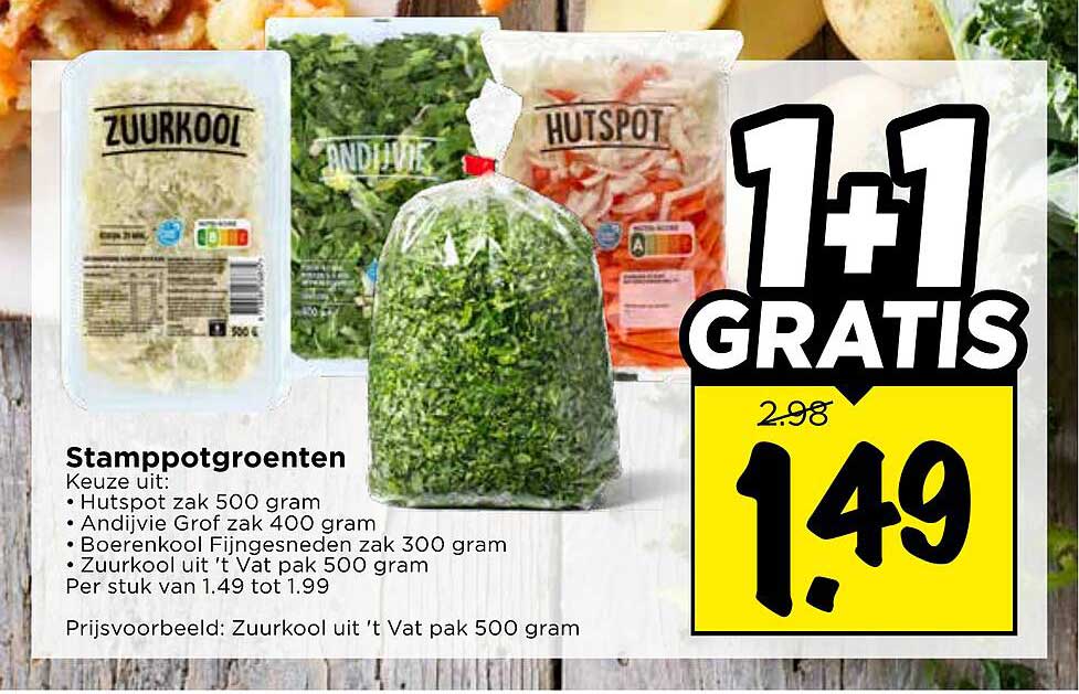 Stamppotgroenten 1+1 gratis
