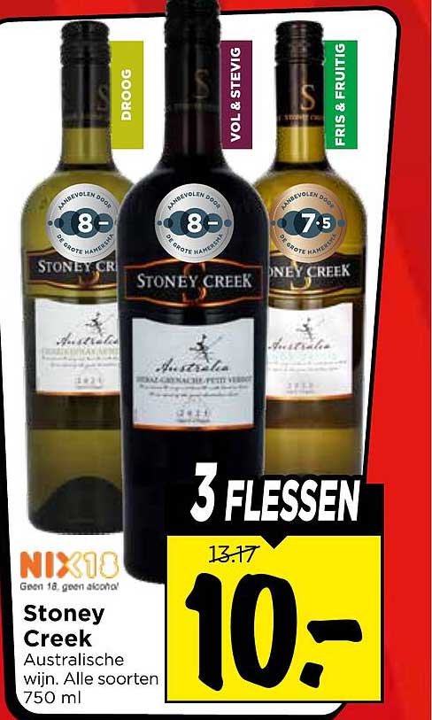 Stoney Creek Australische wijn. Alle soorten 750 ml 3 FLESSEN