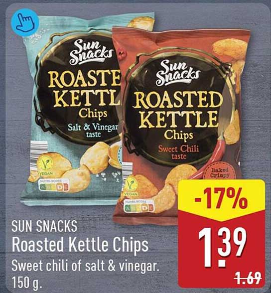 SUN SNACKS Roasted Kettle Chips Sweet chili of salt & vinegar. 150 g. -17%