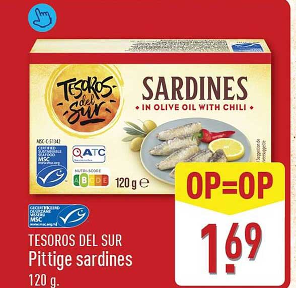 TESOROS DEL SUR Pittige sardines 120 g. OP=OP