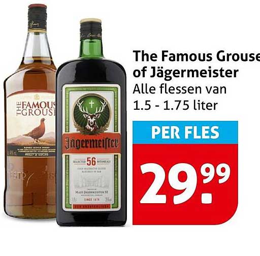The Famous Grouse of Jägermeister Alle flessen van 1.5 - 1.75 liter PER FLES
