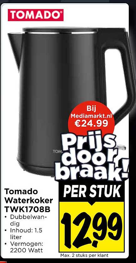 Tomado Waterkoker TWK1708B Prijs doorbraak! PER STUK