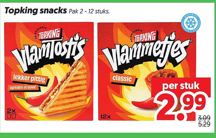 Topking snacks Pak 2 - 12 stuks. Vlamtostis lekker pittig