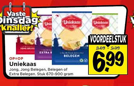 Uniekaas Jong, Jong Belegen, Belegen of Extra Belegen. Stuk 670-900 gram