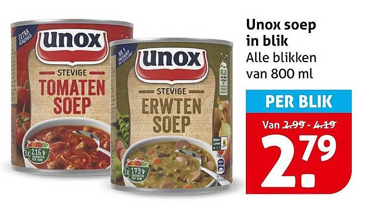 Unox soep in blik Alle blikken van 800 ml PER BLIK