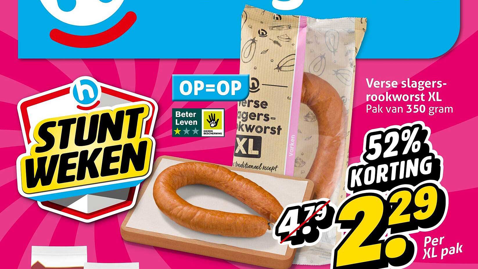 Verse slagers-rookworst XL Pak van 350 gram 52% korting
