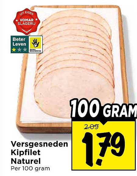 Versgesneden Kipfilet Naturel 100 gram