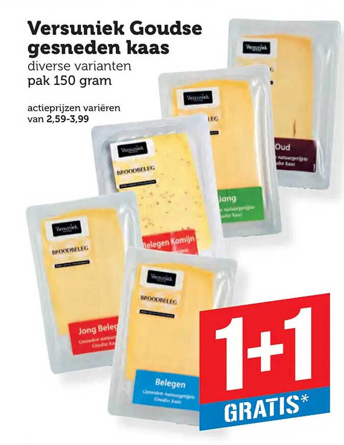 Versunieek Goudse gesneden kaas diverse varianten pak 150 gram 1+1 GRATIS*