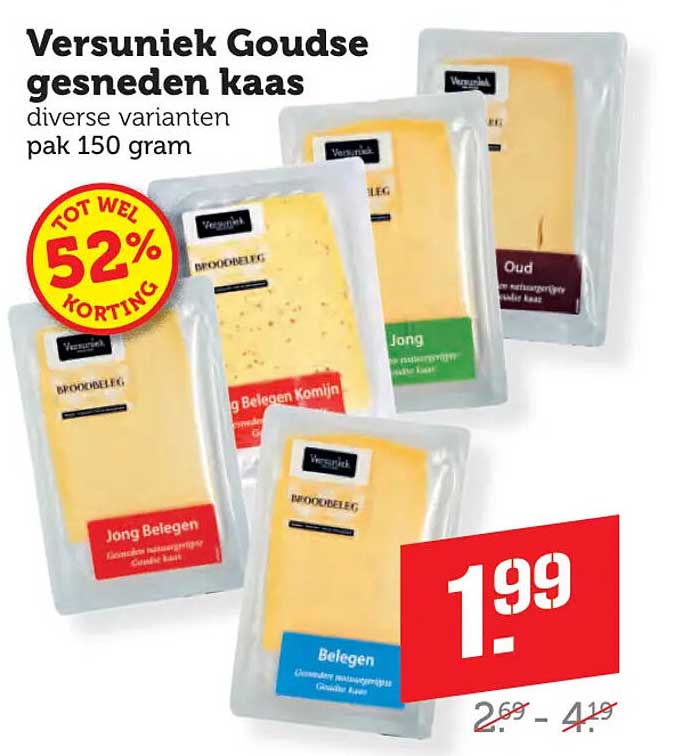 Versunieek Goudse gesneden kaas diverse varianten pak 150 gram