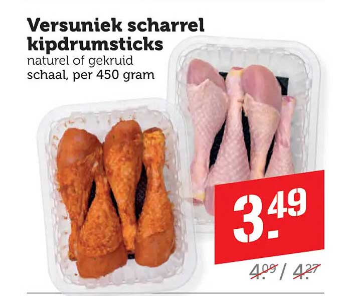 Versunieek scharrel kipdrumsticks naturel of gekruid schaal, per 450 gram