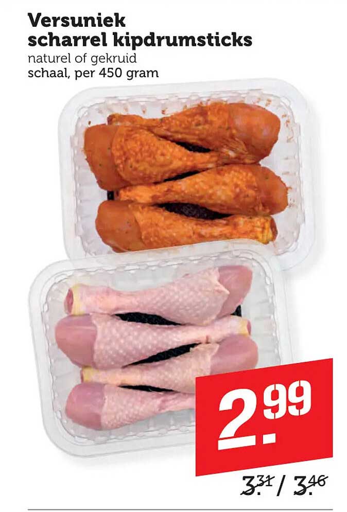 VersunieK scharrel kipdrumsticks naturel of gekruid schaal, per 450 gram