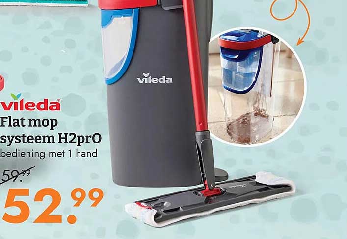 Vileda Flat mop systeem H2prO bediening met 1 hand