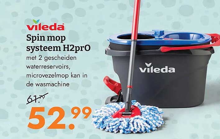 Vileda Spin mop systeem H2pr0 met 2 gescheiden waterreservoirs, microvezelmop kan in de wasmachine
