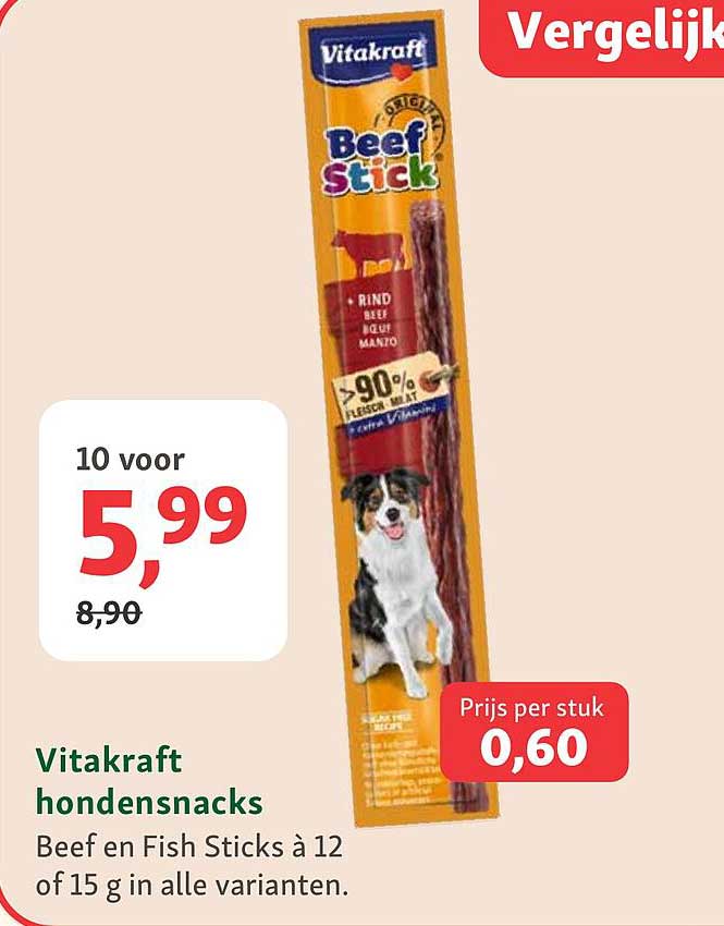 Vitakraft hondensnacks Beef en Fish Sticks à 12 of 15 g in alle varianten
