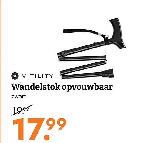 VITILITY Wandelstok opvouwbaar zwart