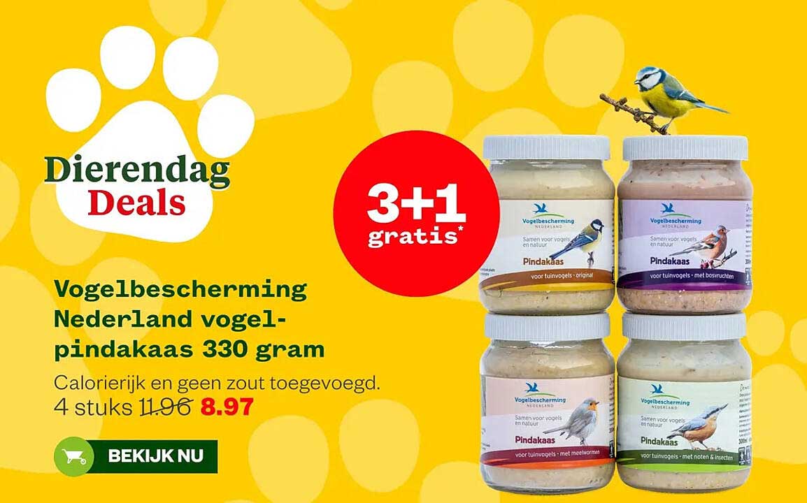 Vogelbescherming Nederland vogel-pindakaas 330 gram 3+1 gratis