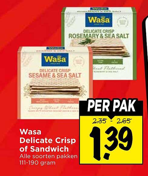 Wasa Delicate Crisp of Sandwich Alle soorten pakken 111-190 gram