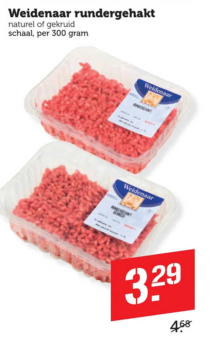 Weidenaar rundergehakt naturel of gekruid schaal, per 300 gram