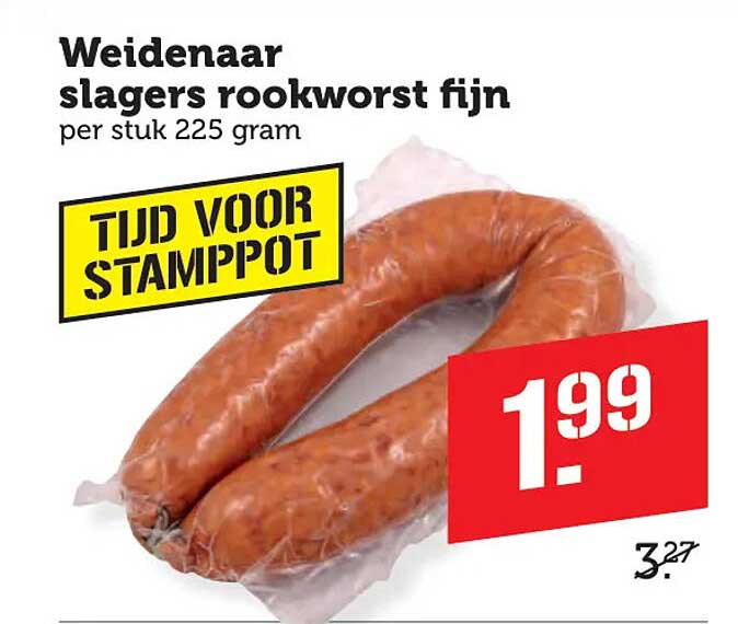 Weidenaar slagers rookworst fijn per stuk 225 gram TIJD VOOR STAMPPOT