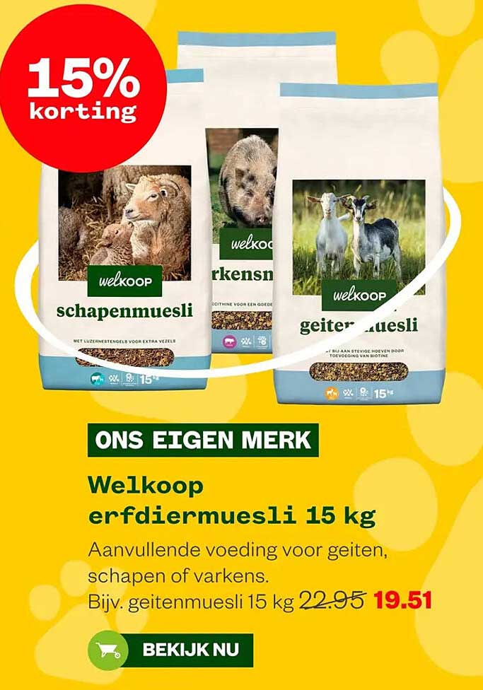 Welkoop erfdiervoermuesli 15 kg