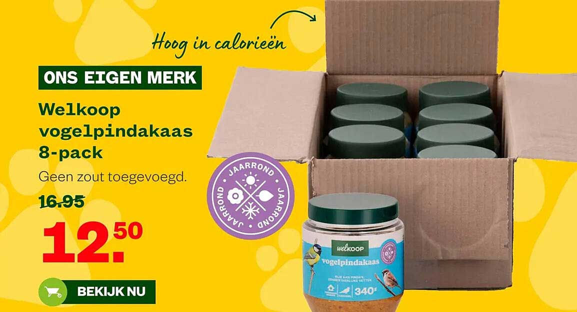 Welkoop vogelpindakaas 8-pack Geen zout toegevoegd