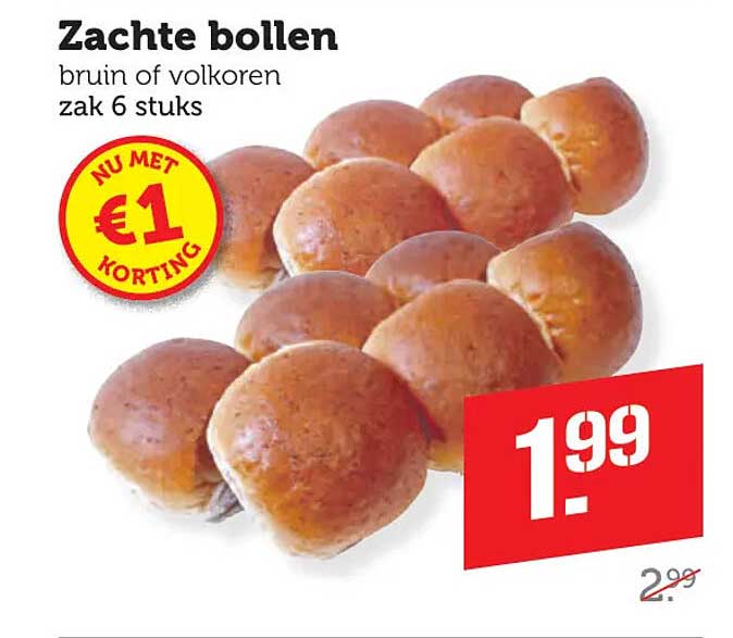 Zachte bollen bruin of volkoren zak 6 stuks