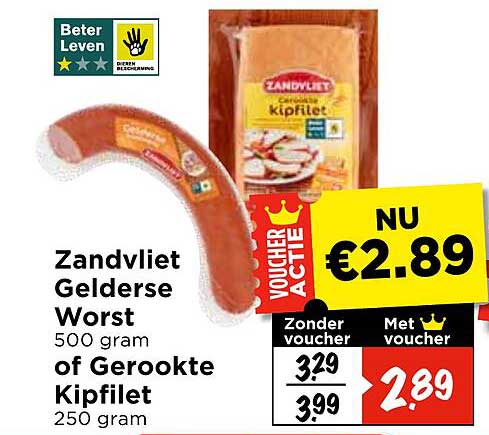 Zandvliet Gelderse Worst 500 gram of Gerookte Kipfilet 250 gram