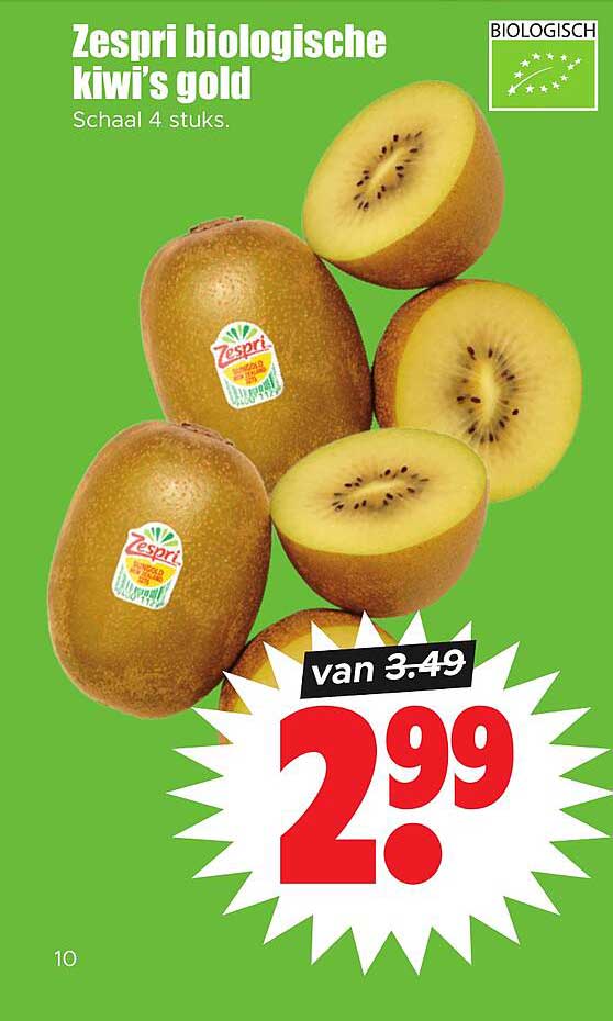 Zespri biologische kiwi’s gold Schaal 4 stuks.