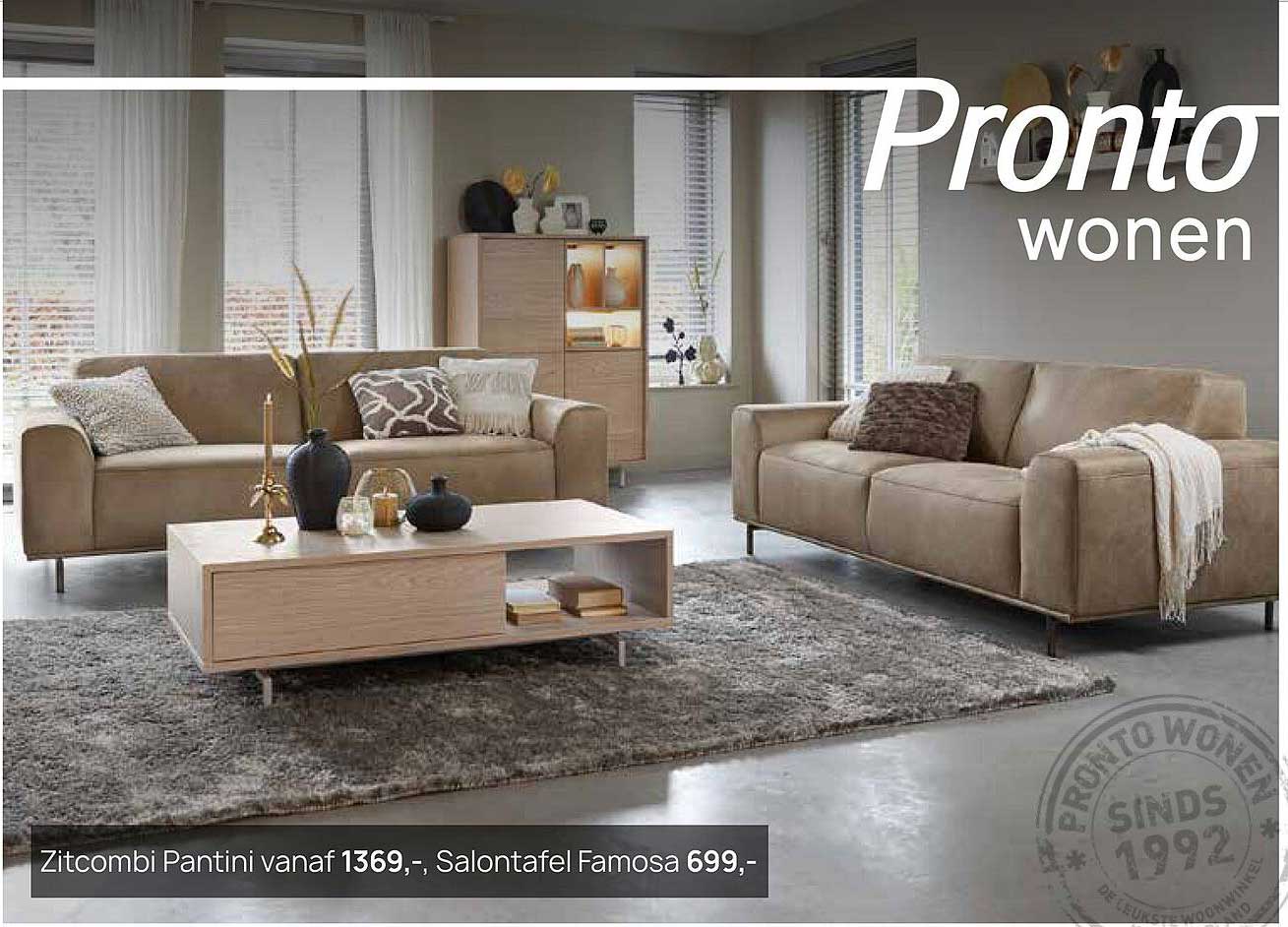 Zitcombi Pantini vanaf 1369,-, Salontafel Famosa 699,-