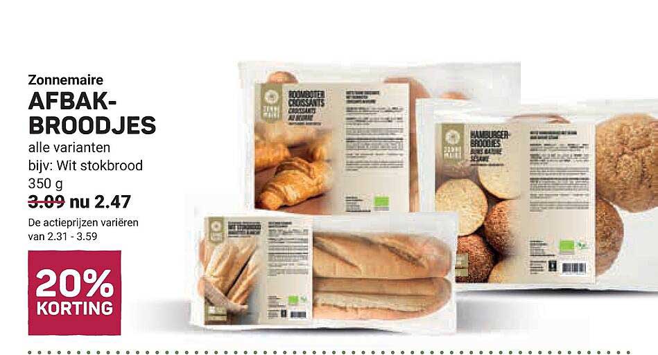 Zonnemaire AFBAK-BROODJES alle varianten bijv: Wit stokbrood 350 g 20% KORTING