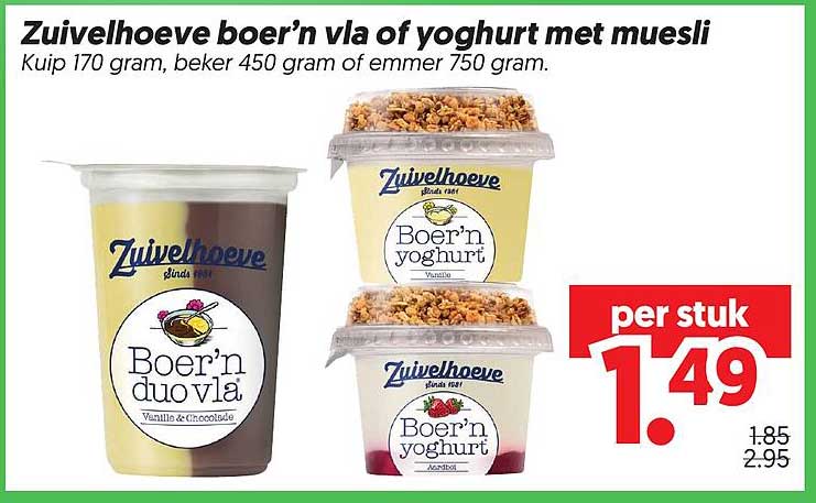 Zuivelhoeve boer’n vla of yoghurt met muesli