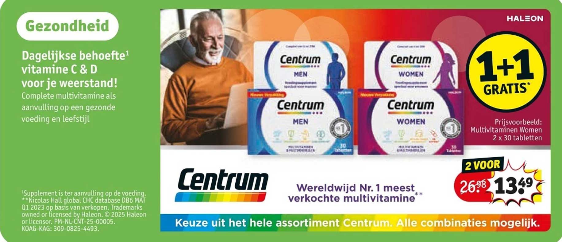 1 + 1 GRATIS Centrum Multivitaminen