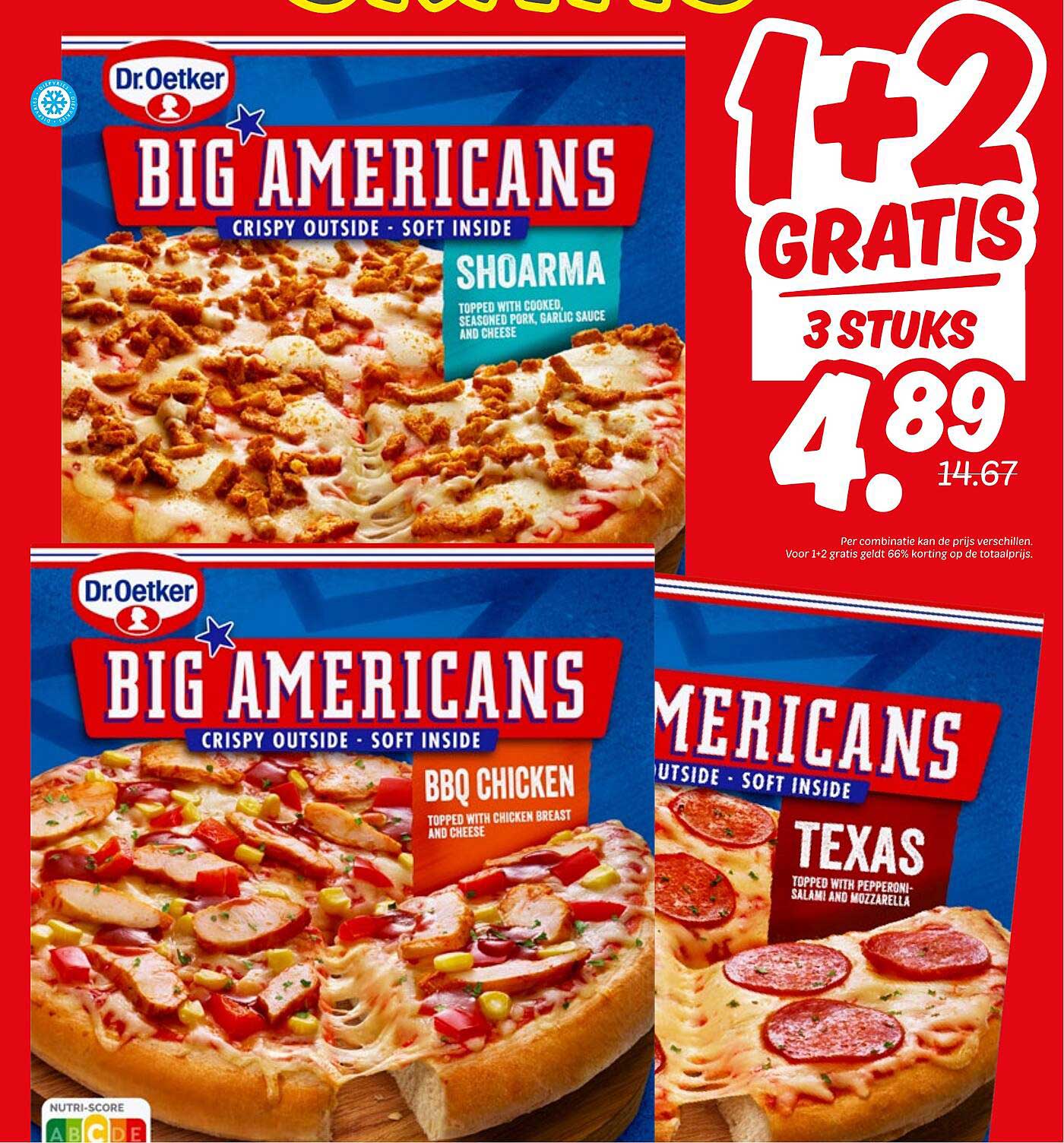 1+2 GRATIS Dr. Oetker Big Americans - 3 stuks voor €4,89