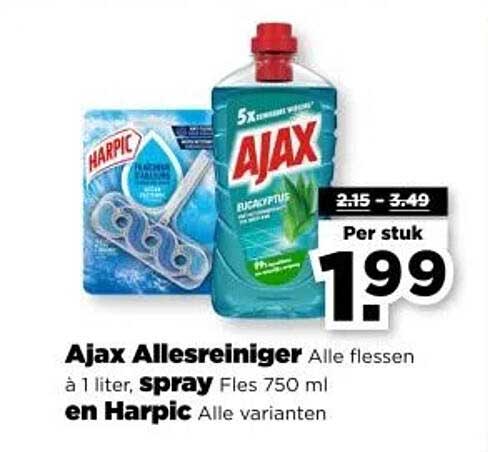 Ajax Allesreiniger Alle flessen à 1 liter, spray Fles 750 ml en Harpic Alle varianten