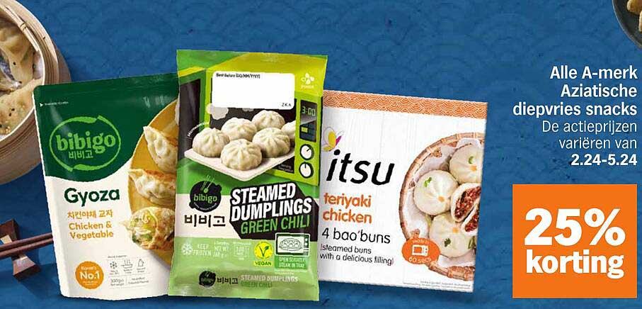 Alle A-merk Aziatische diepvries snacks - 25% korting