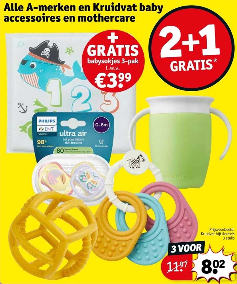 Alle A-merken en Kruidvat baby accessoires en mothercare 2+1 GRATIS*