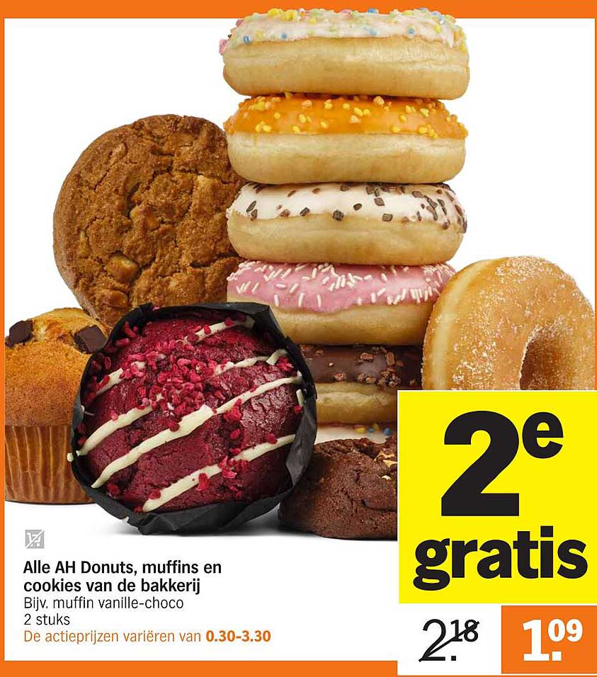 Alle AH Donuts, muffins en cookies van de bakkerij