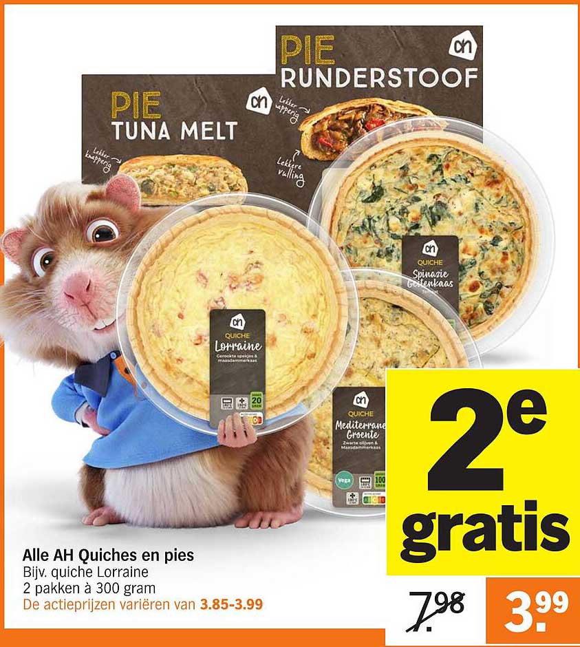 Alle AH Quiches en pies - Bijv. quiche Lorraine 2 pakken à 300 gram