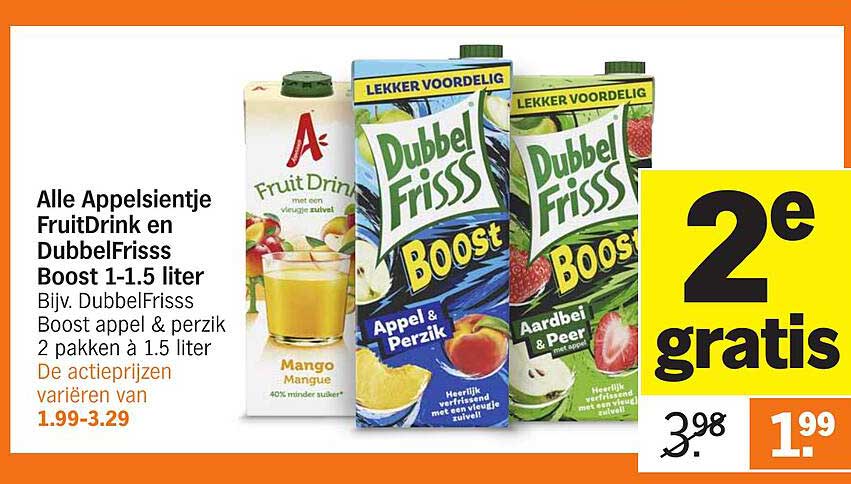Alle Appelsientje FruitDrink en DubbelFriss Boost 1-1.5 liter