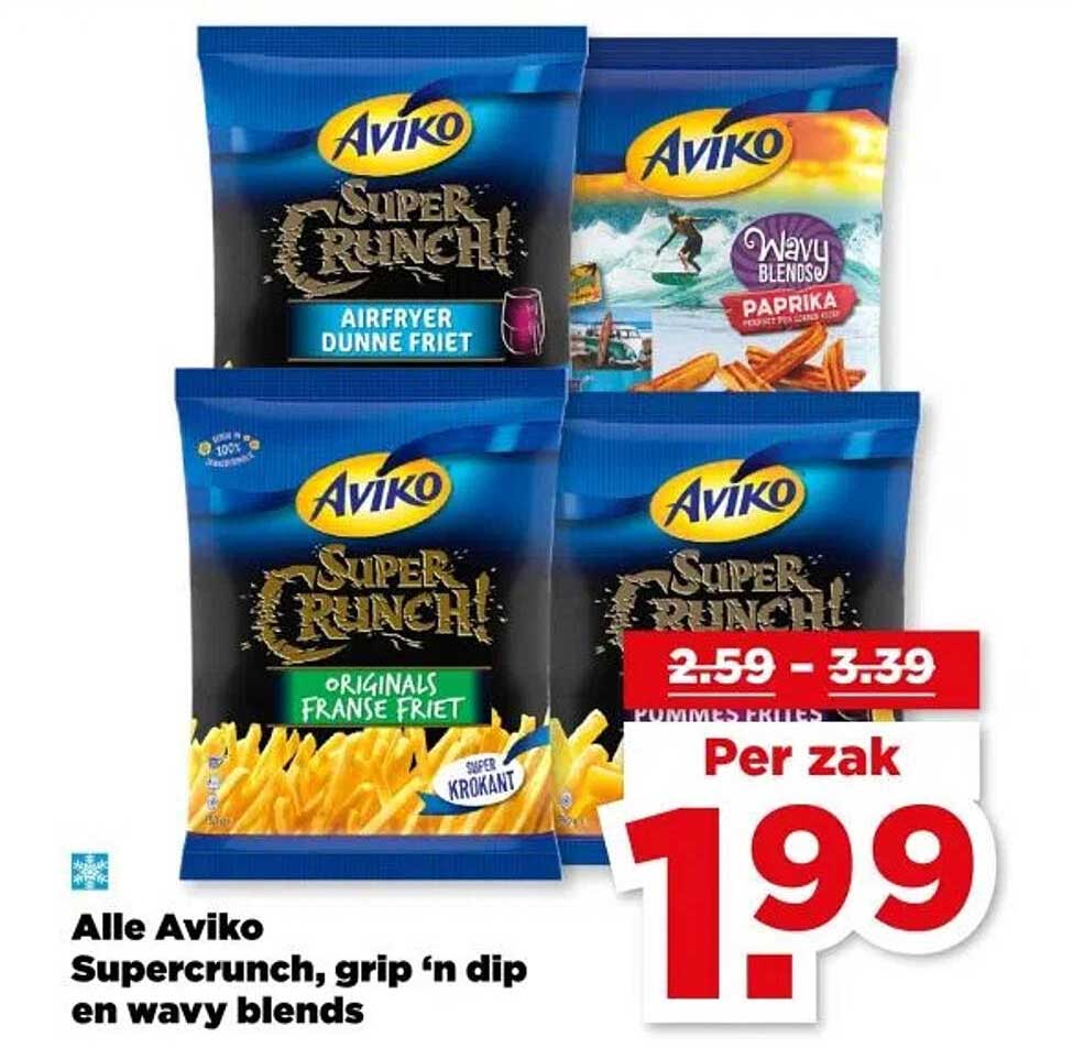 Alle Aviko Supercrunch, grip ‘n dip en wavy blends