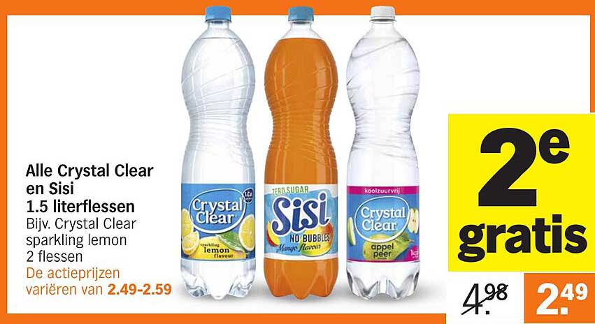 Alle Crystal Clear en Sisi 1.5 literflessen