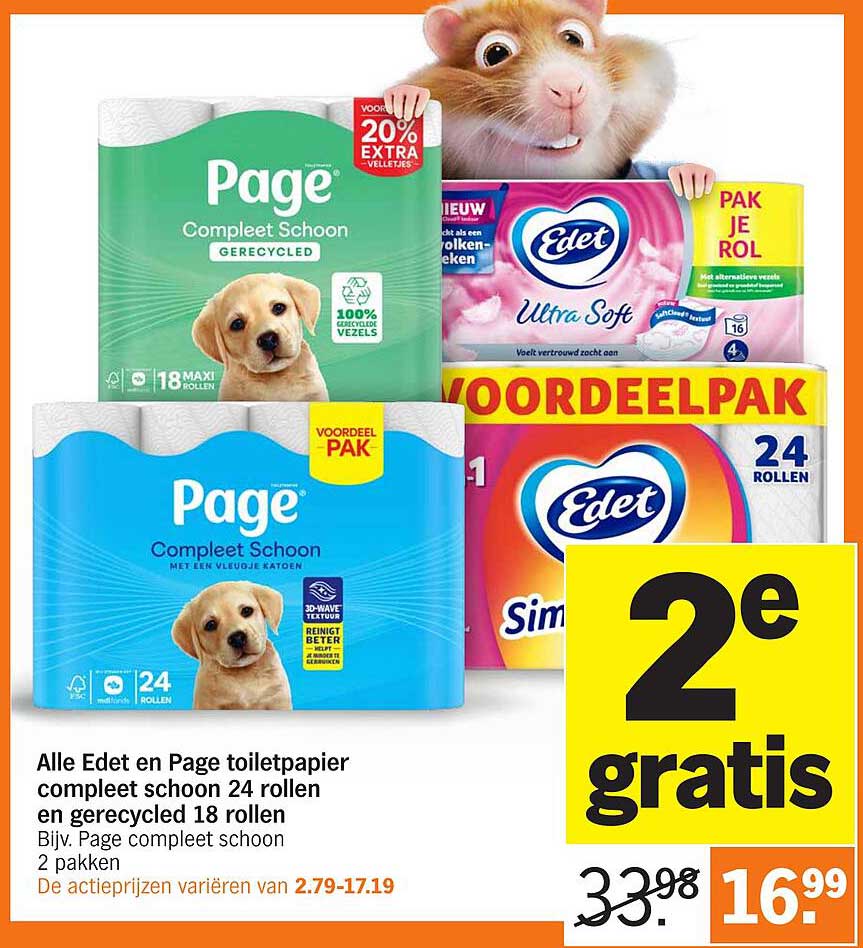 Alle Edet en Page toiletpapier compleet schoon 24 rollen en gerecycled 18 rollen