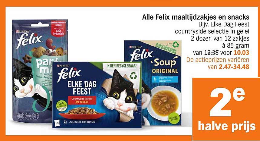 Alle Felix maaltijdzakjes en snacks