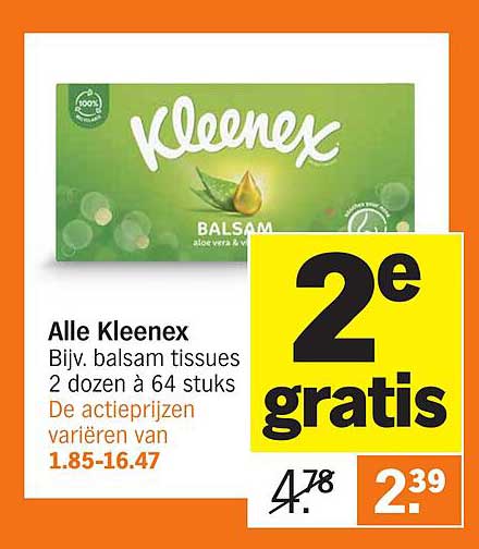 Alle Kleenex Bijv. balsam tissues 2 dozen à 64 stuks