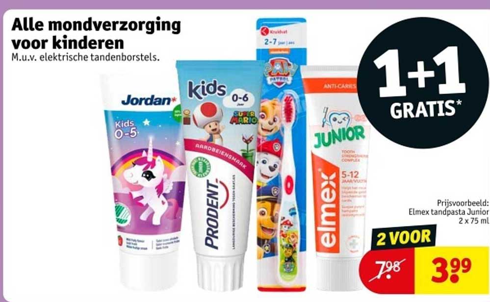Alle mondverzorging voor kinderen M.u.v. elektrische tandenborstels.